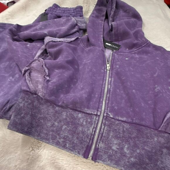 Fashion nova NWT2 piece sweatsuit jogger set purple 1X - Picture 2 of 4